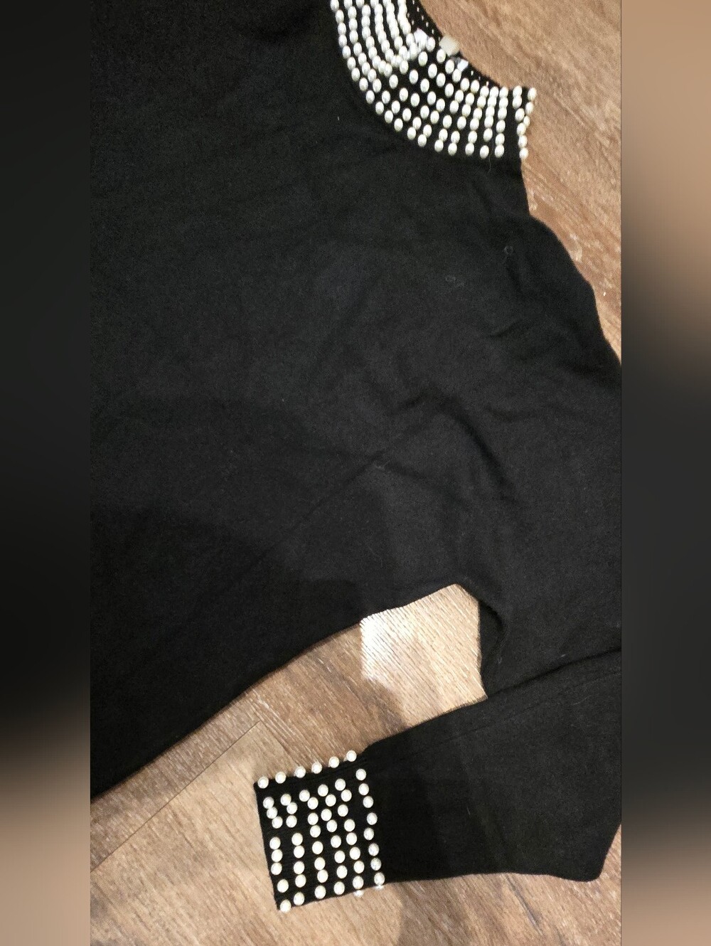 LIV MILANO Black Mock Neck Sweater with Pearl Embellishments - Size S - Picture 6 of 7